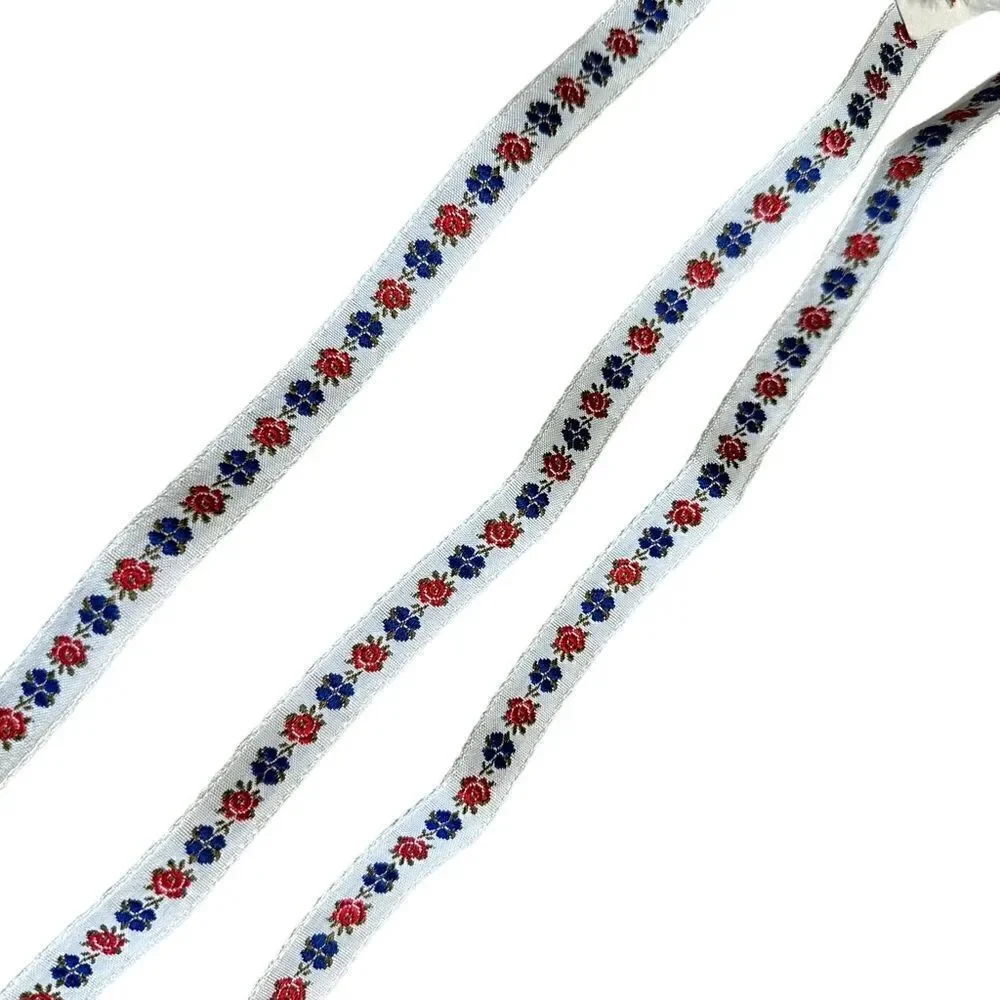 Vintage red and blue floral 1/2 inch ribbon - 7yards
